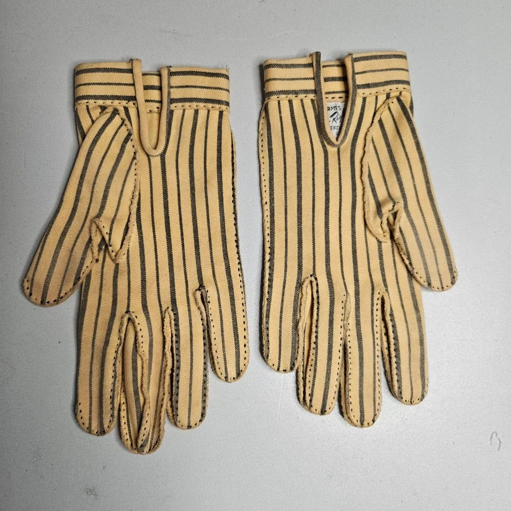 Vintage Wear-Right‎ Le Gant Hermes Paris Yellow Striped Cotton Gloves Size 6.5